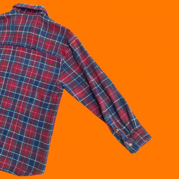 90's vintage textured plaid flannel button up collared long sleeve blouse LARGE - Picture 5 of 9
